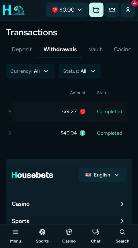 Housebets withdrawal